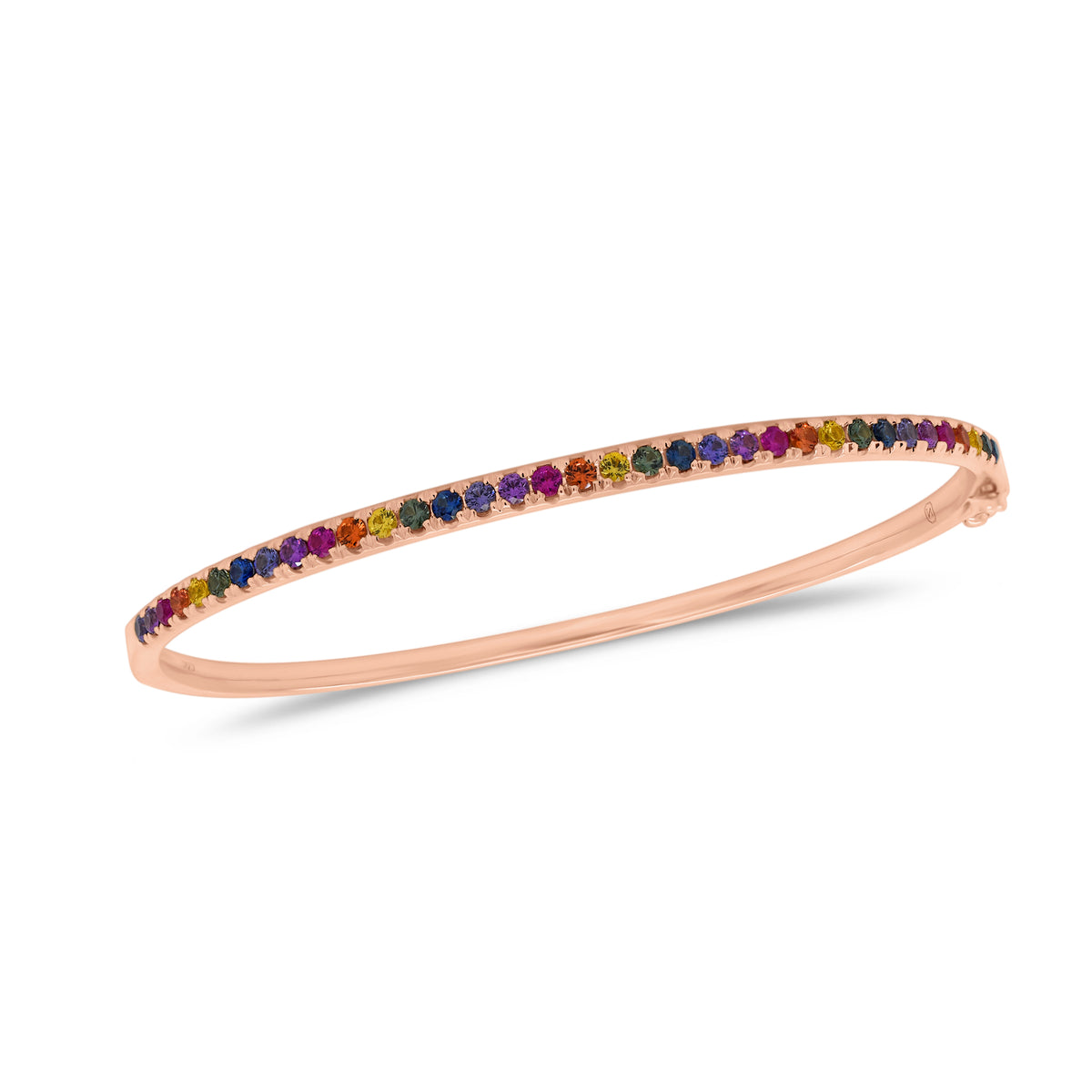Multicolor Gemstone Bangle Bracelet - 14K rose gold weighing 9.99 grams - 35 multicolor gemstones totaling 1.02 carats