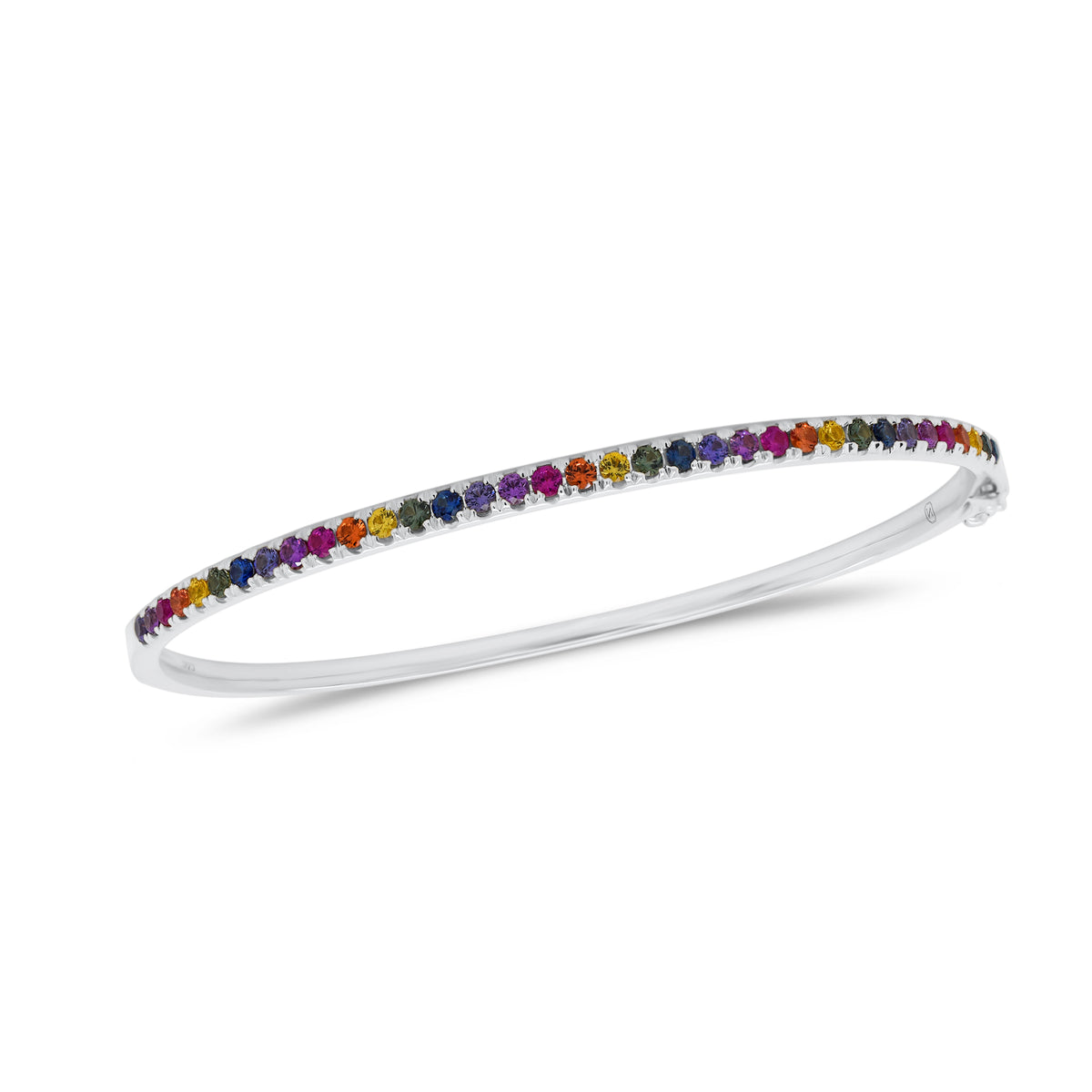 Multicolor Gemstone Bangle Bracelet - 14K white gold weighing 9.99 grams - 35 multicolor gemstones totaling 1.02 carats