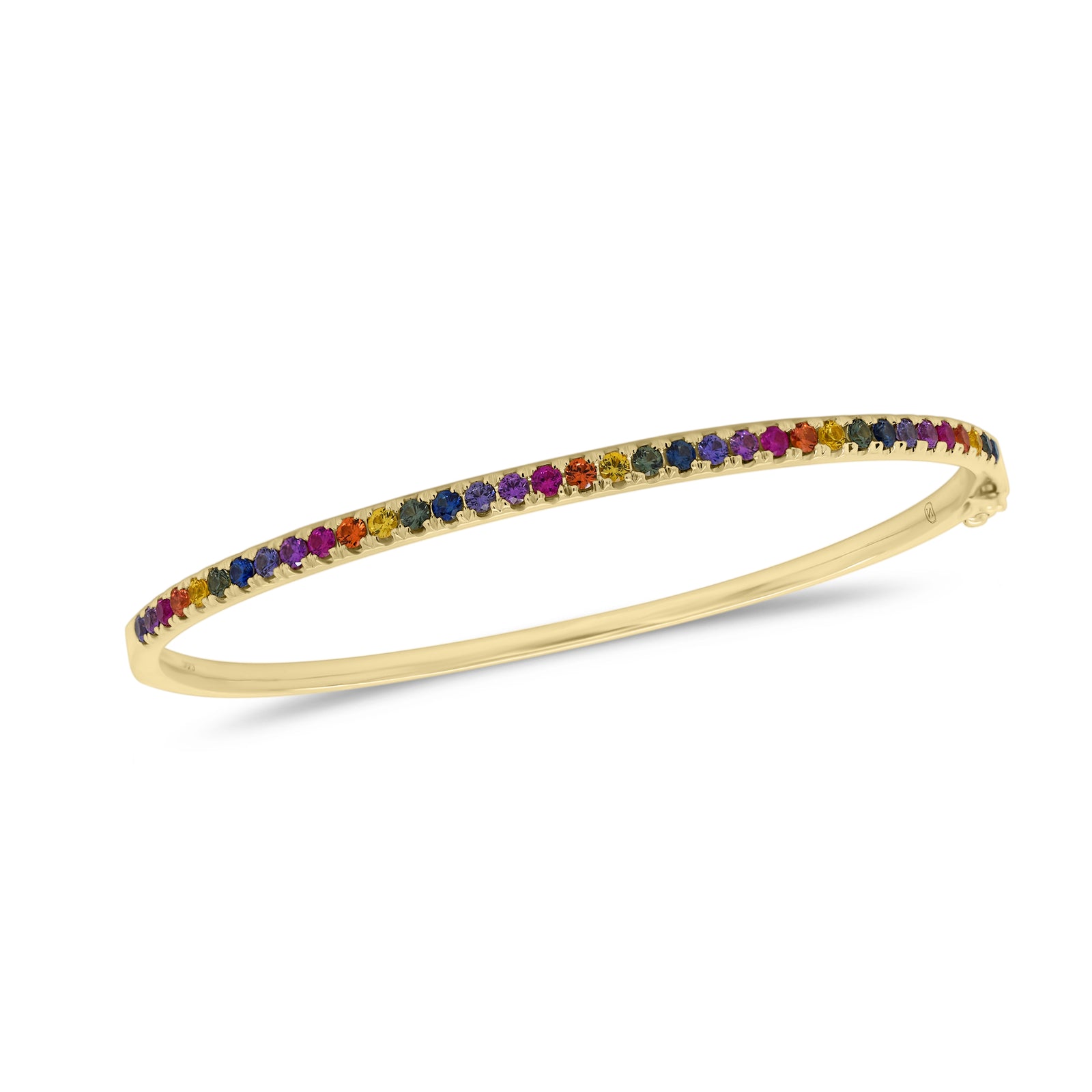 Multicolor Gemstone Bangle Bracelet - 14K yellow gold weighing 9.99 grams - 35 multicolor gemstones totaling 1.02 carats