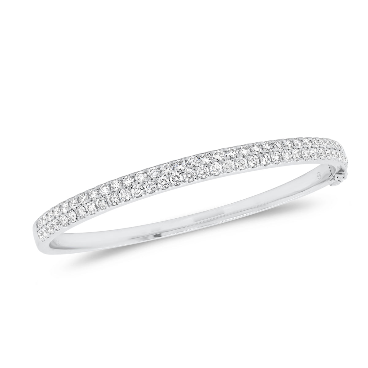 Diamond Double Row Bangle Bracelet  - 14K gold weighing 17.72 grams  - 67 round diamonds totaling 2.20 carats