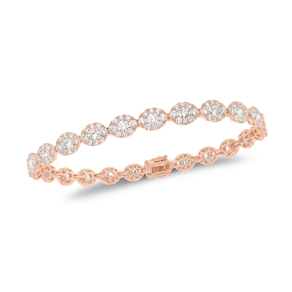 Diamond Oval Link Bracelet  - 18K gold weighing 9.81 grams  - 25 round diamonds totaling 2.18 carats  - 200 round diamonds totaling 3.43 carats