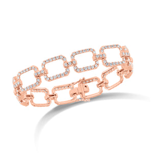 Diamond Rectangle Link Bracelet  - 18K gold weighing 19.76 grams  - 228 round diamonds totaling 3.65 carats