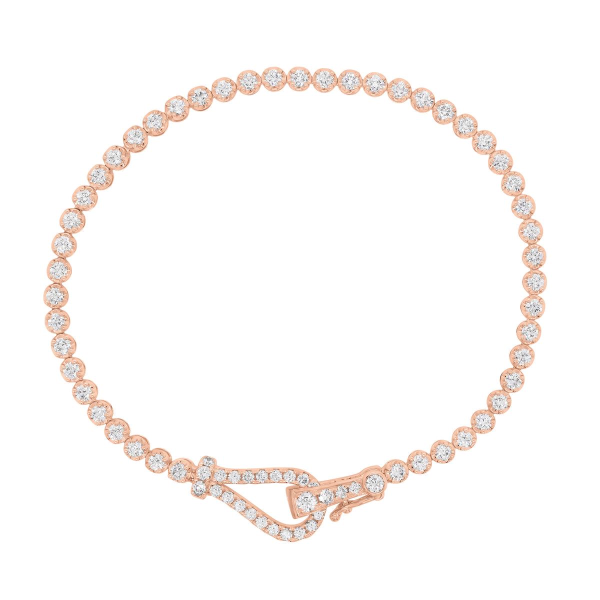 Round Diamond Lasso Tennis Bracelet  - 18K gold weighing 6.70 grams  - 76 round diamonds totaling 2.08 carats