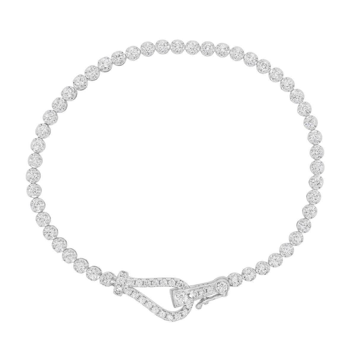 Round Diamond Lasso Tennis Bracelet  - 18K gold weighing 6.70 grams  - 76 round diamonds totaling 2.08 carats