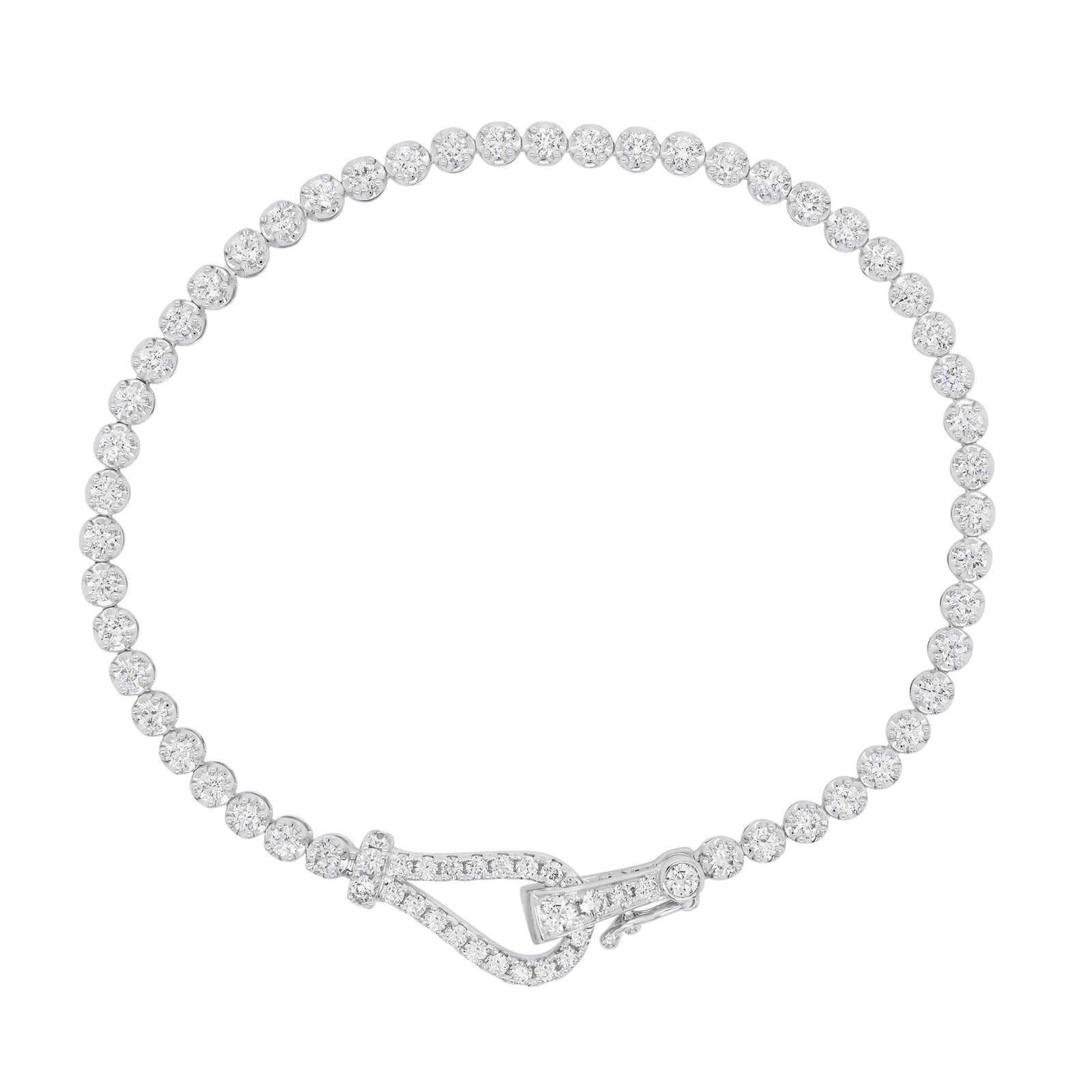 Round Diamond Lasso Tennis Bracelet  - 18K gold weighing 6.70 grams  - 76 round diamonds totaling 2.08 carats