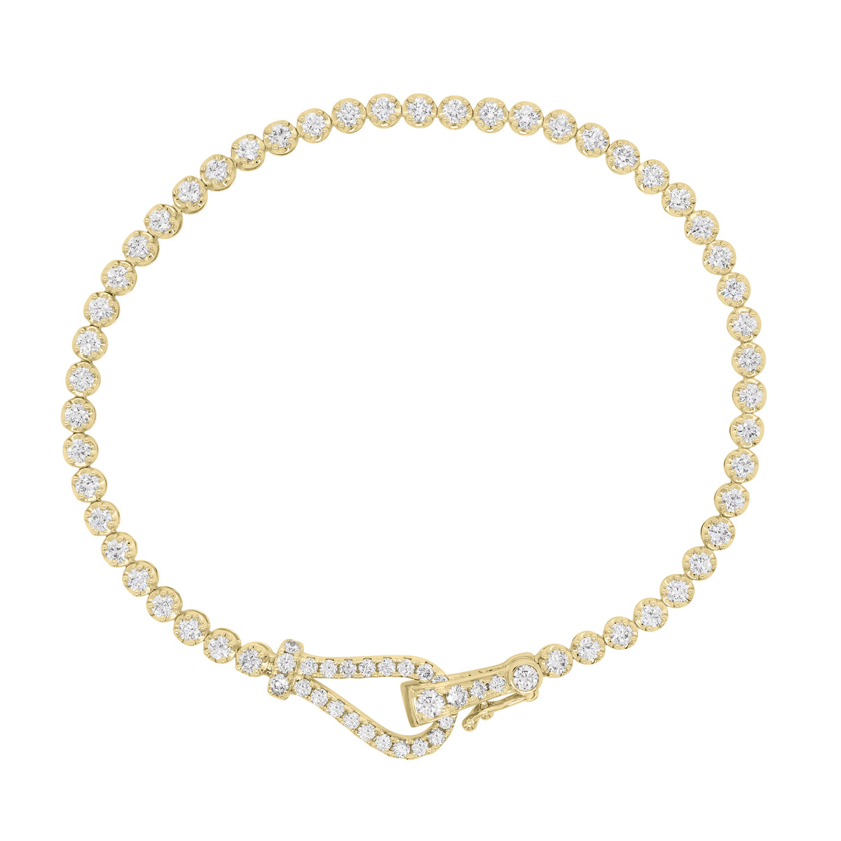 Round Diamond Lasso Tennis Bracelet  - 18K gold weighing 6.70 grams  - 76 round diamonds totaling 2.08 carats