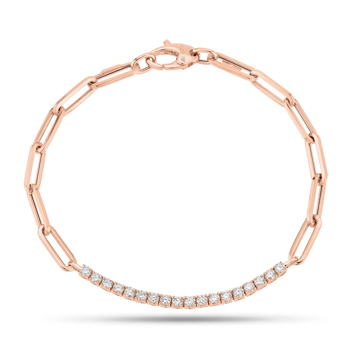 Diamond Bar & Paperclip Chain Bracelet - 14K gold weighing 4.24 grams  - 18 round diamonds weighing 0.82 carats
