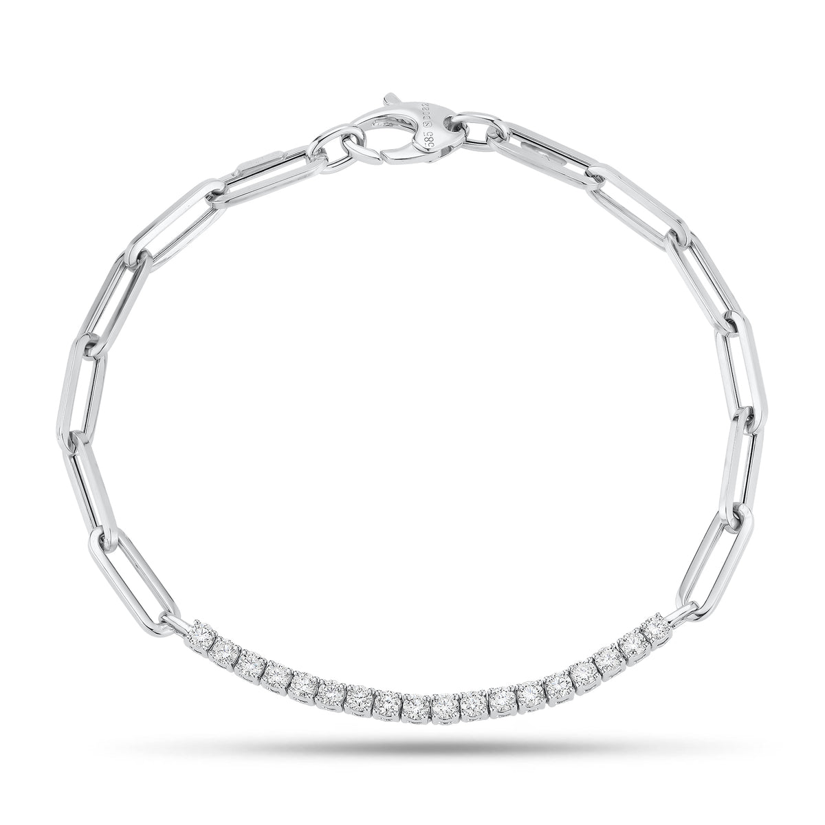 Diamond Bar & Paperclip Chain Bracelet - 14K gold weighing 4.24 grams  - 18 round diamonds weighing 0.82 carats