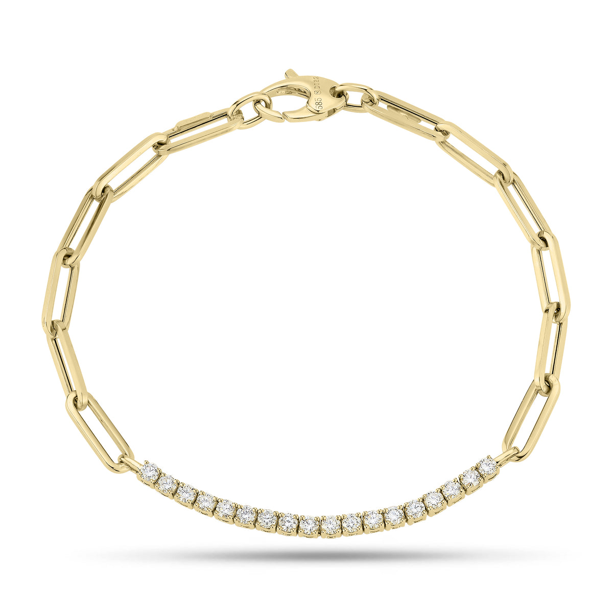 Diamond Bar & Paperclip Chain Bracelet - 14K gold weighing 4.24 grams  - 18 round diamonds weighing 0.82 carats
