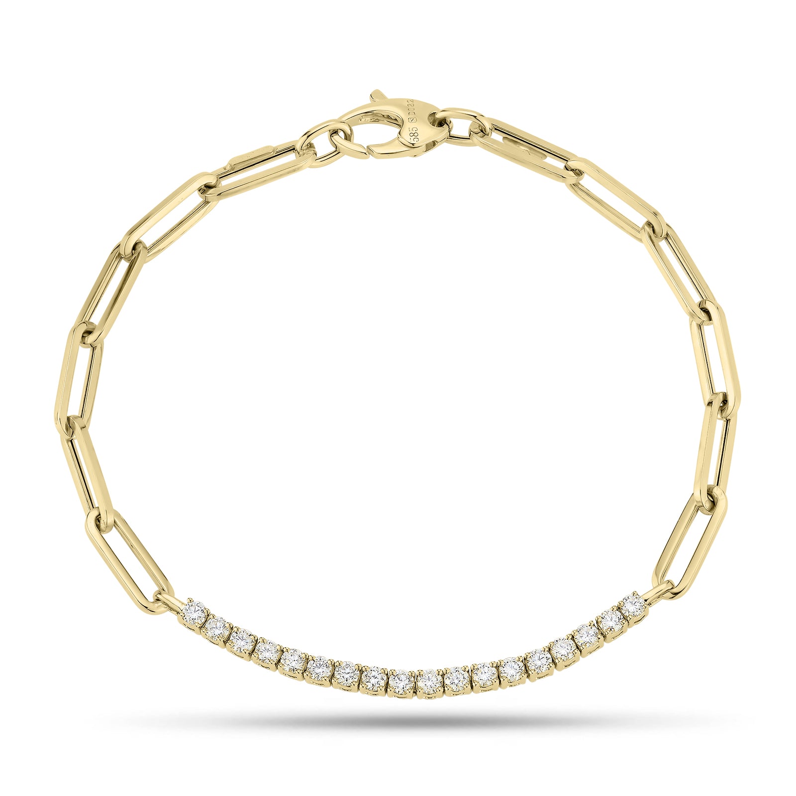 Diamond Bar & Paperclip Chain Bracelet - 14K gold weighing 4.24 grams  - 18 round diamonds weighing 0.82 carats