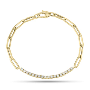 Diamond Bar & Paperclip Chain Bracelet - 14K gold weighing 4.24 grams  - 18 round diamonds weighing 0.82 carats