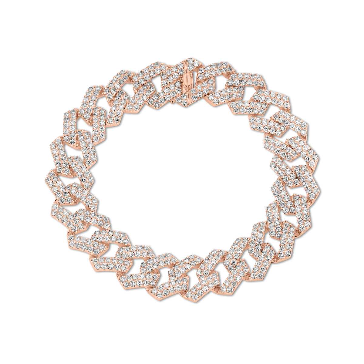 Diamond Bold Curb Chain Bracelet - 18K gold weighing 28.08 grams  - 506 round diamonds weighing 8.10 carats