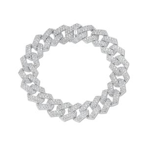 Diamond Bold Curb Chain Bracelet - 18K gold weighing 28.08 grams  - 506 round diamonds weighing 8.10 carats
