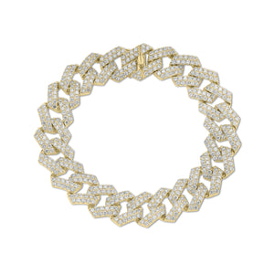Diamond Bold Curb Chain Bracelet - 18K gold weighing 28.08 grams  - 506 round diamonds weighing 8.10 carats