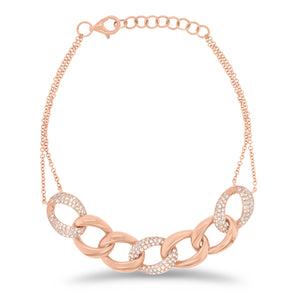 Diamond Link Double Cable Chain Bracelet - 14K rose gold weighing 6.50 grams - 180 round diamonds totaling 0.57 carats