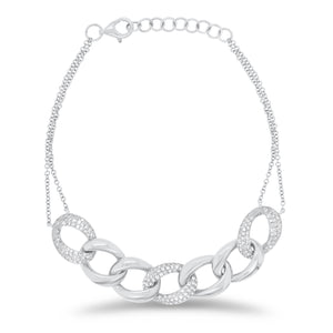 Diamond Link Double Cable Chain Bracelet - 14K white gold weighing 6.50 grams - 180 round diamonds totaling 0.57 carats
