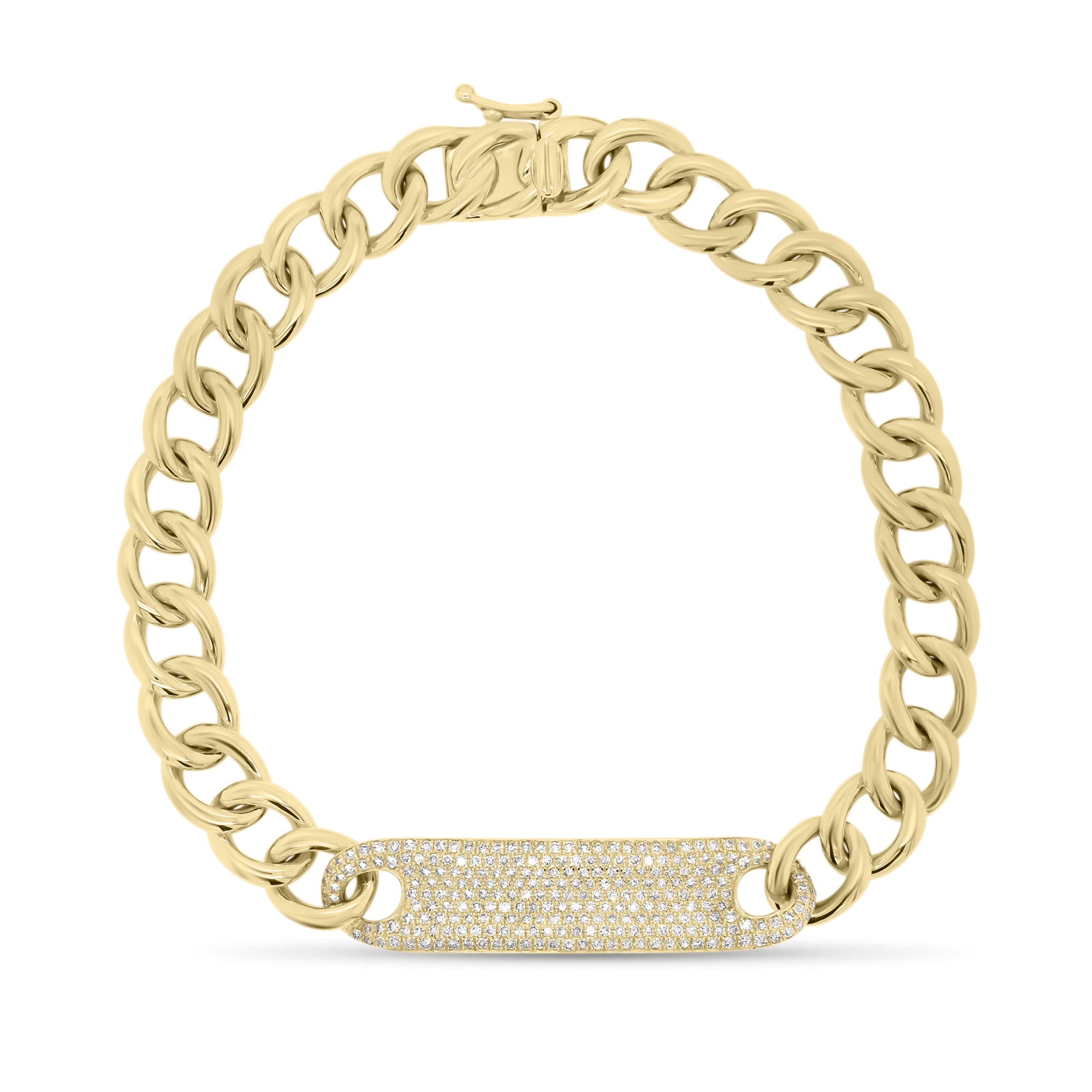 Pave Diamond ID Bracelet - 14K yellow gold weighing 17.15 grams - 255 round diamonds totaling 0.72 carats