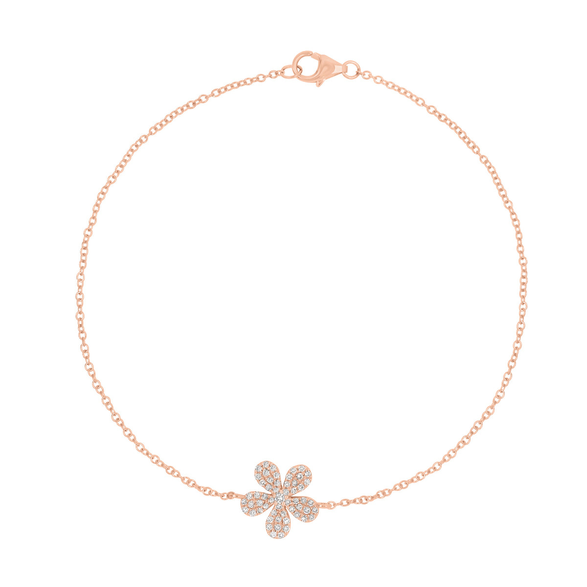 Diamond Flower Fashion Bracelet - 14K rose gold weighing 1.10 grams - 56 round diamonds totaling 0.16 carats