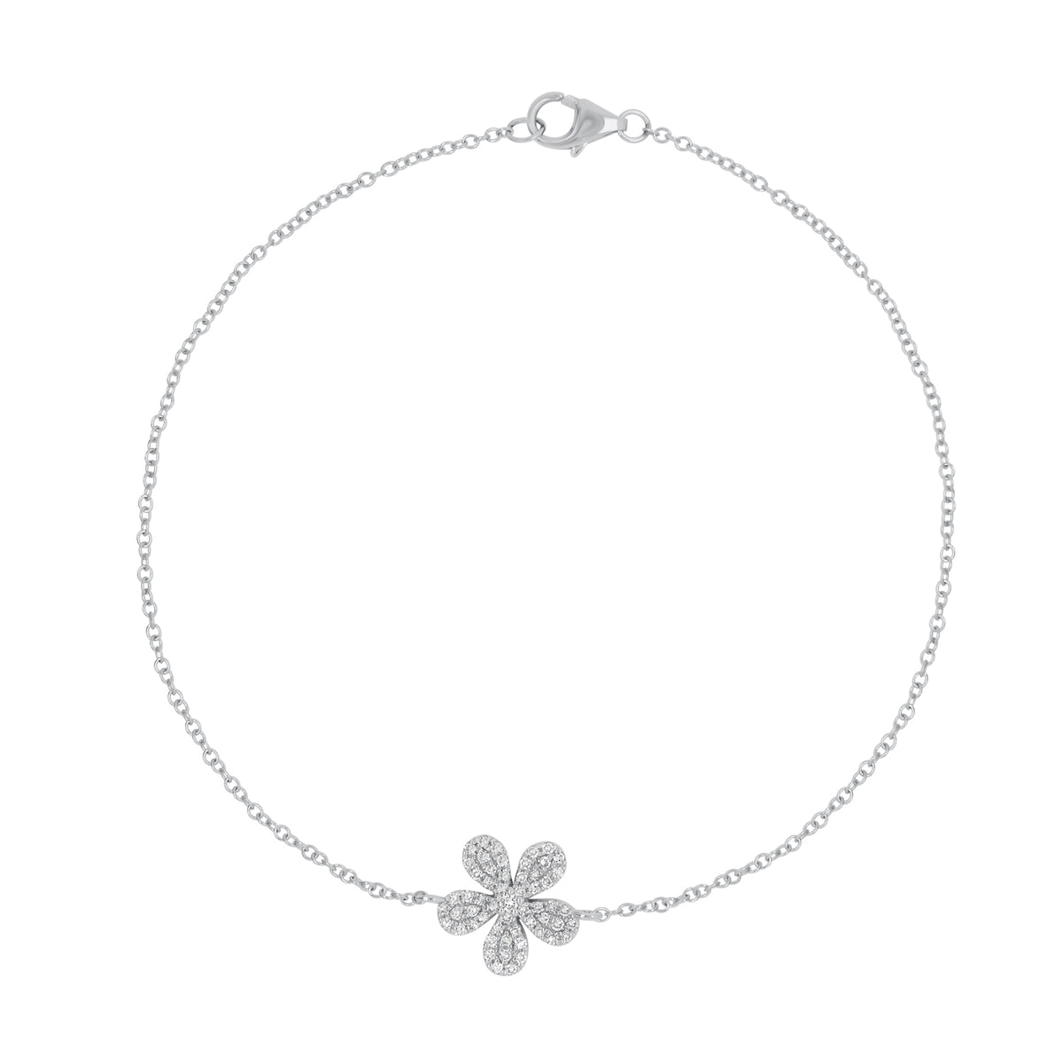 Diamond Flower Fashion Bracelet - 14K white gold weighing 1.10 grams  - 56 round diamonds totaling 0.16 carats