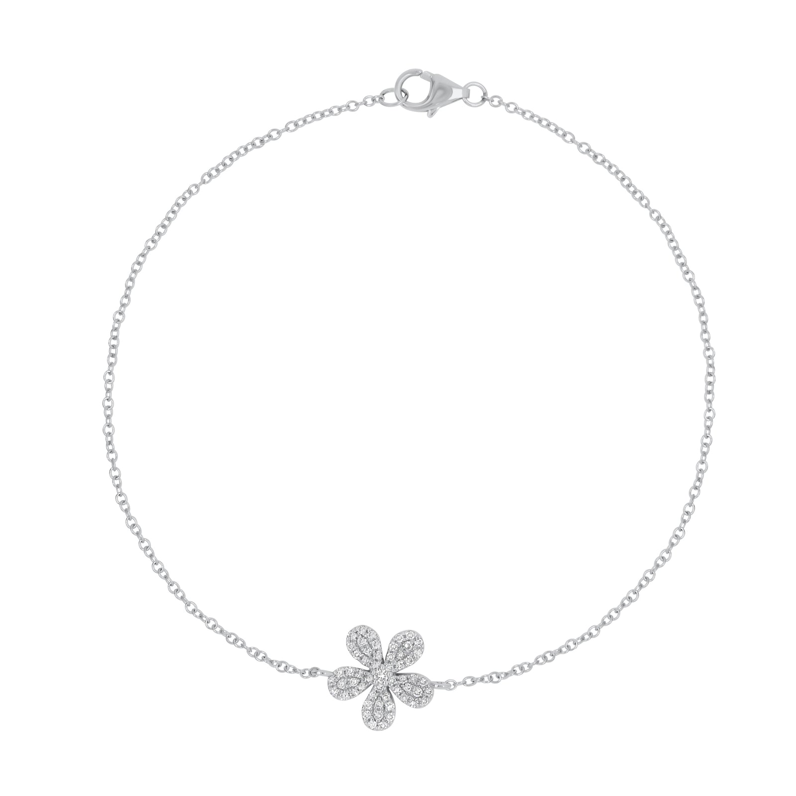 Diamond Flower Fashion Bracelet - 14K white gold weighing 1.10 grams  - 56 round diamonds totaling 0.16 carats