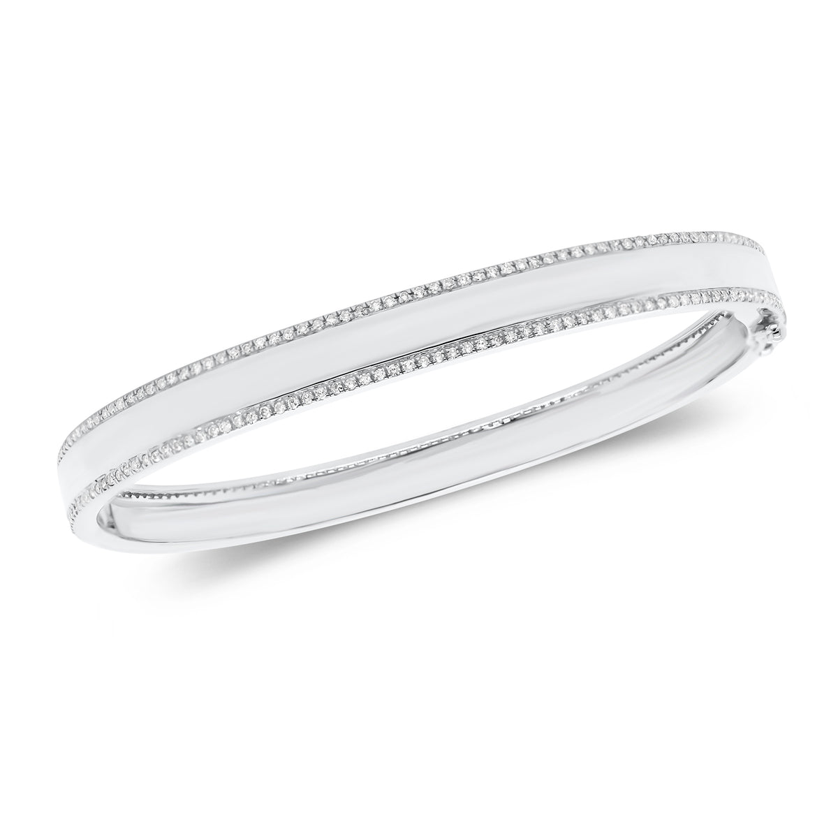 Pave Diamond Border Bangle Bracelet - 14K gold weighing 14.29 grams  - 312 round diamonds weighing 0.83 carats