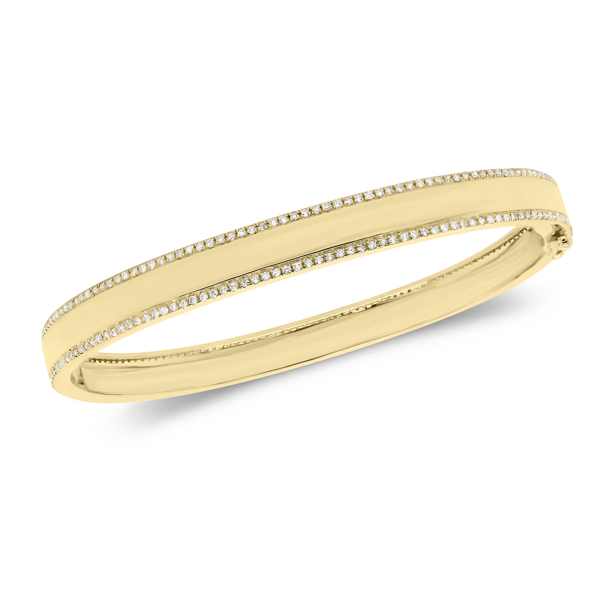 Pave Diamond Border Bangle Bracelet - 14K gold weighing 14.29 grams  - 312 round diamonds weighing 0.83 carats