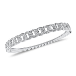 Diamond Curb Chain Bangle Bracelet - 14K white gold weighing 15.88 grams - 374 round diamonds totaling 1.06 carats