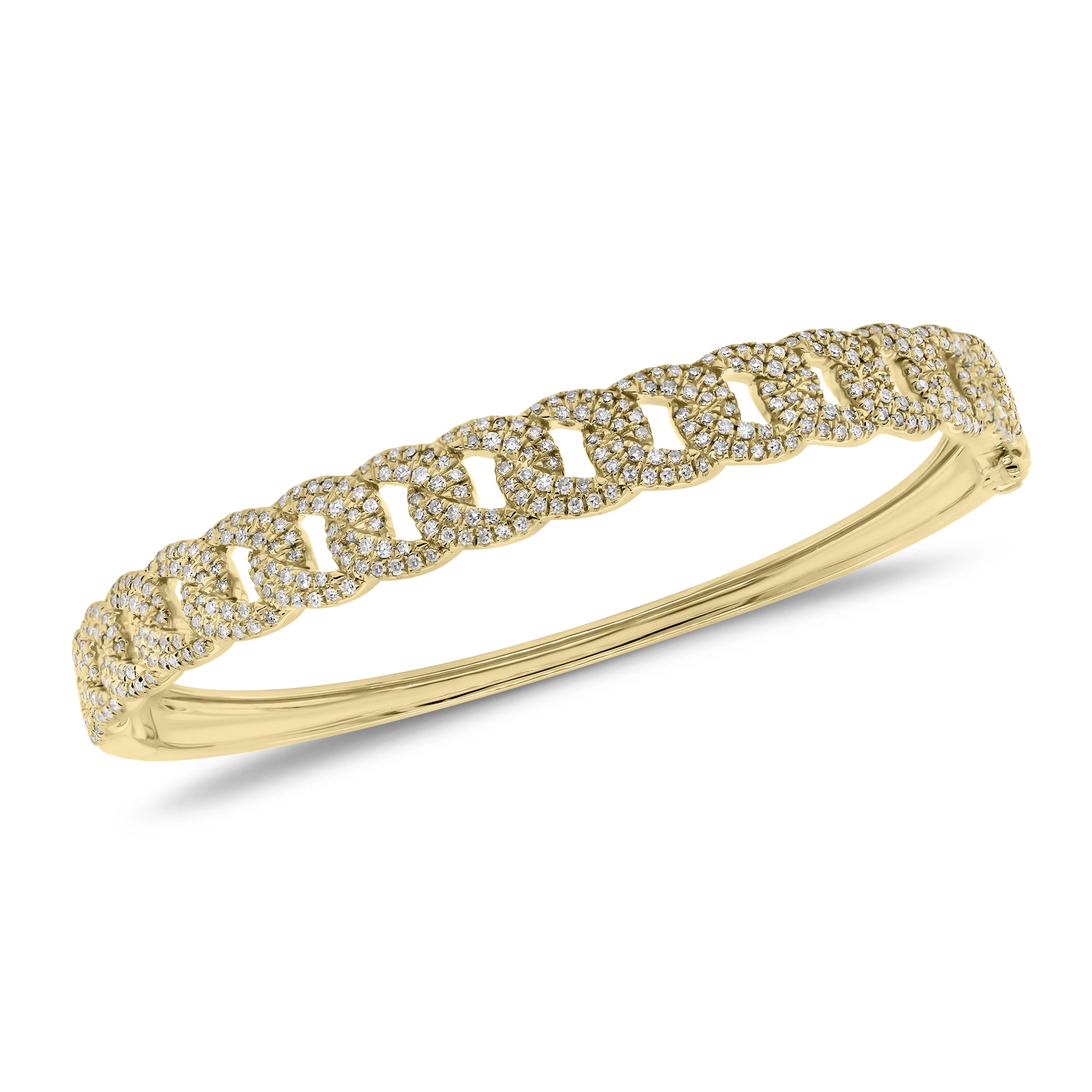 Diamond Curb Chain Bangle Bracelet - 14K yellow gold weighing 15.88 grams  - 374 round diamonds totaling 1.06 carats