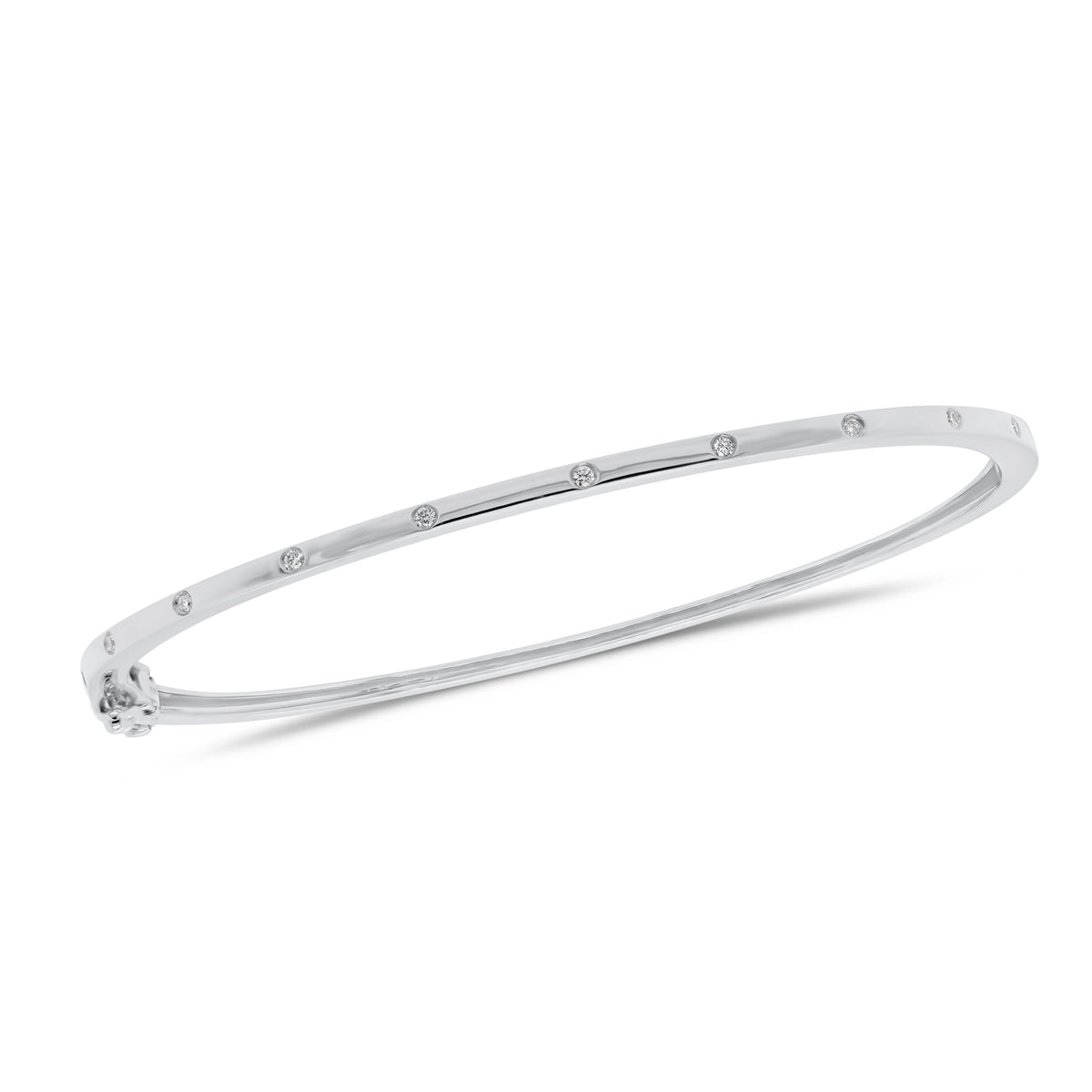 Diamond Slim Dotted Bangle Bracelet  - 14K gold weighing 5.61 grams  - 10 round diamonds totaling 0.06 carats
