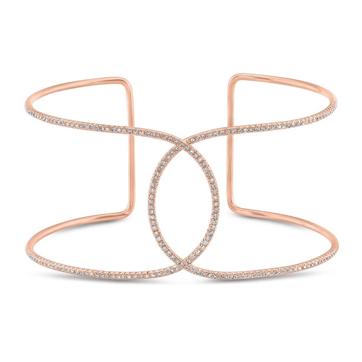 Diamond infinity cuff bracelet 14kt gold weighing 7.85 grams 161 round diamonds weighing .41 cts