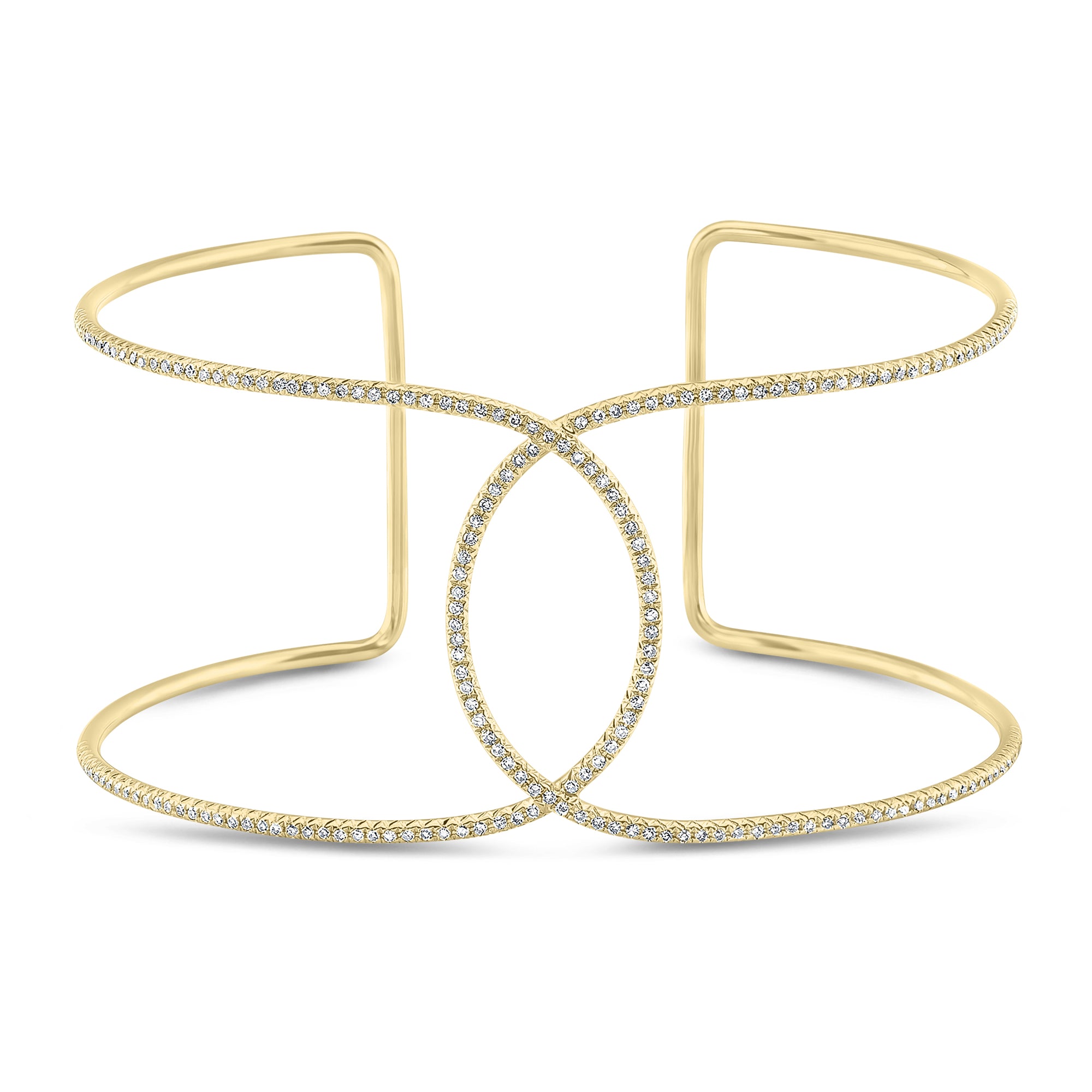 Diamond infinity cuff bracelet 14kt gold weighing 7.85 grams  161 round diamonds weighing .41 cts