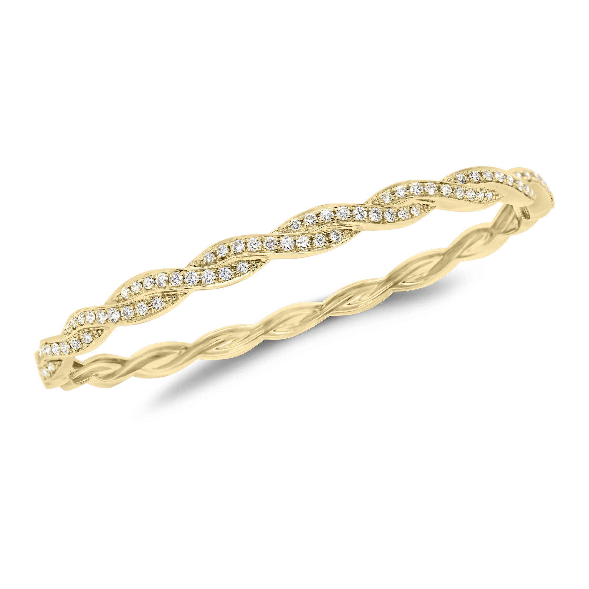 Diamond Woven Bangle Bracelet - 14K yellow gold weighing 13.1 grams - 78 round diamonds totaling 0.93 carats