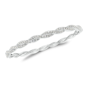 Diamond Woven Bangle Bracelet - 14K white gold weighing 13.1 grams - 78 round diamonds totaling 0.93 carats