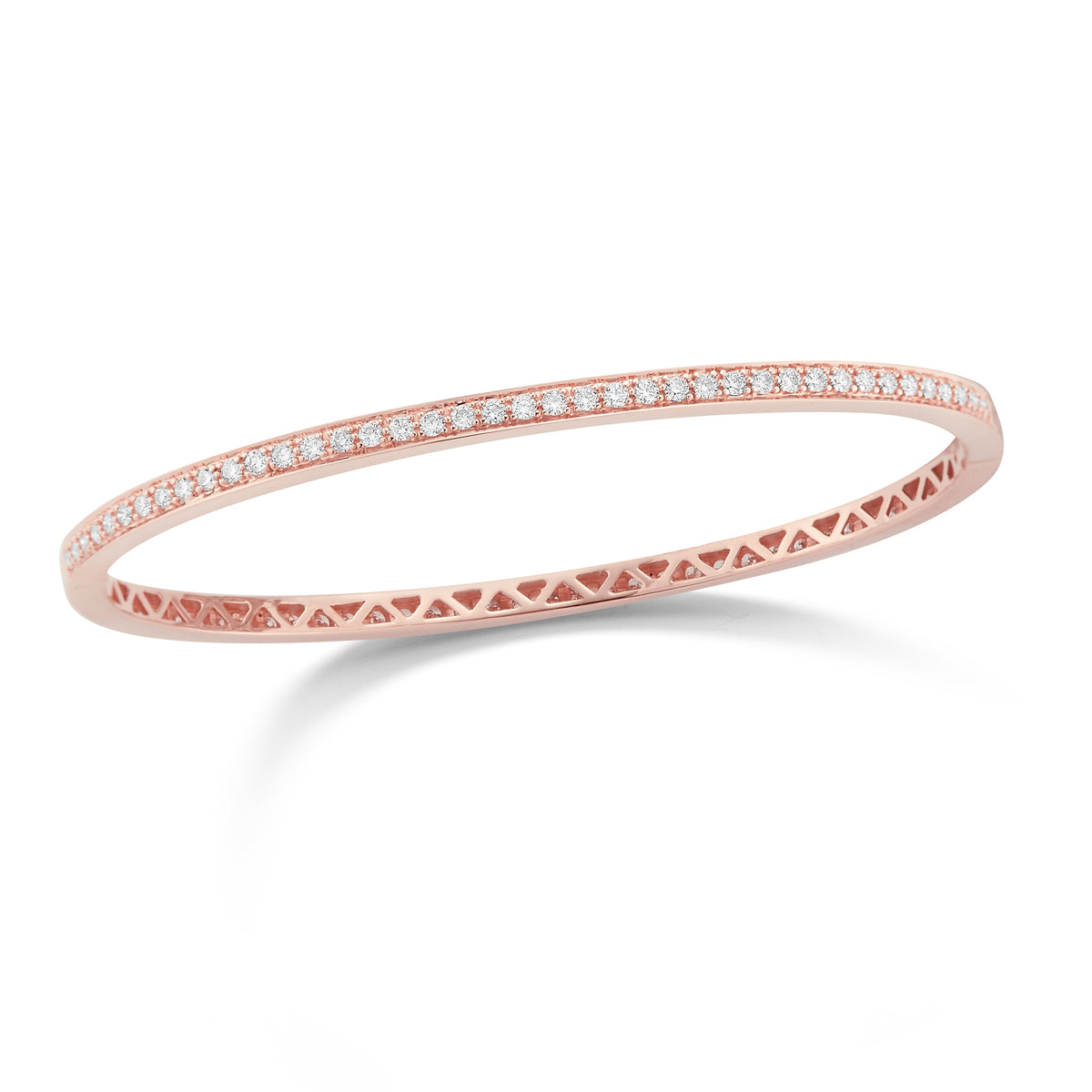 Pave Diamond Eternity Bangle Bracelet  -18K rose gold weighing 11.45 grams  -83 round pave-set diamonds totaling 1.32 carats.