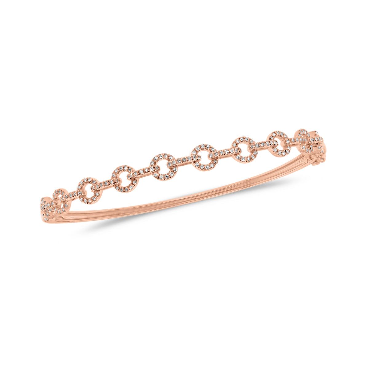Diamond Round Link Bangle Bracelet - 14K rose gold weighing 7.38 grams - 165 round diamonds totaling 0.44 carats
