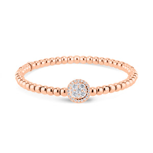 Beaded Gold Bracelet with Diamond Halo Accent - 18K rose gold weighing 13.80 grams - 29 round diamonds totaling 0.51 carats