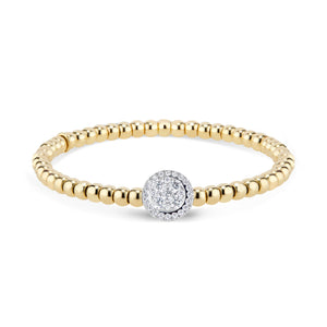 Beaded Gold Bracelet with Diamond Halo Accent - 18K yellow gold weighing 13.80 grams - 29 round diamonds totaling 0.51 carats