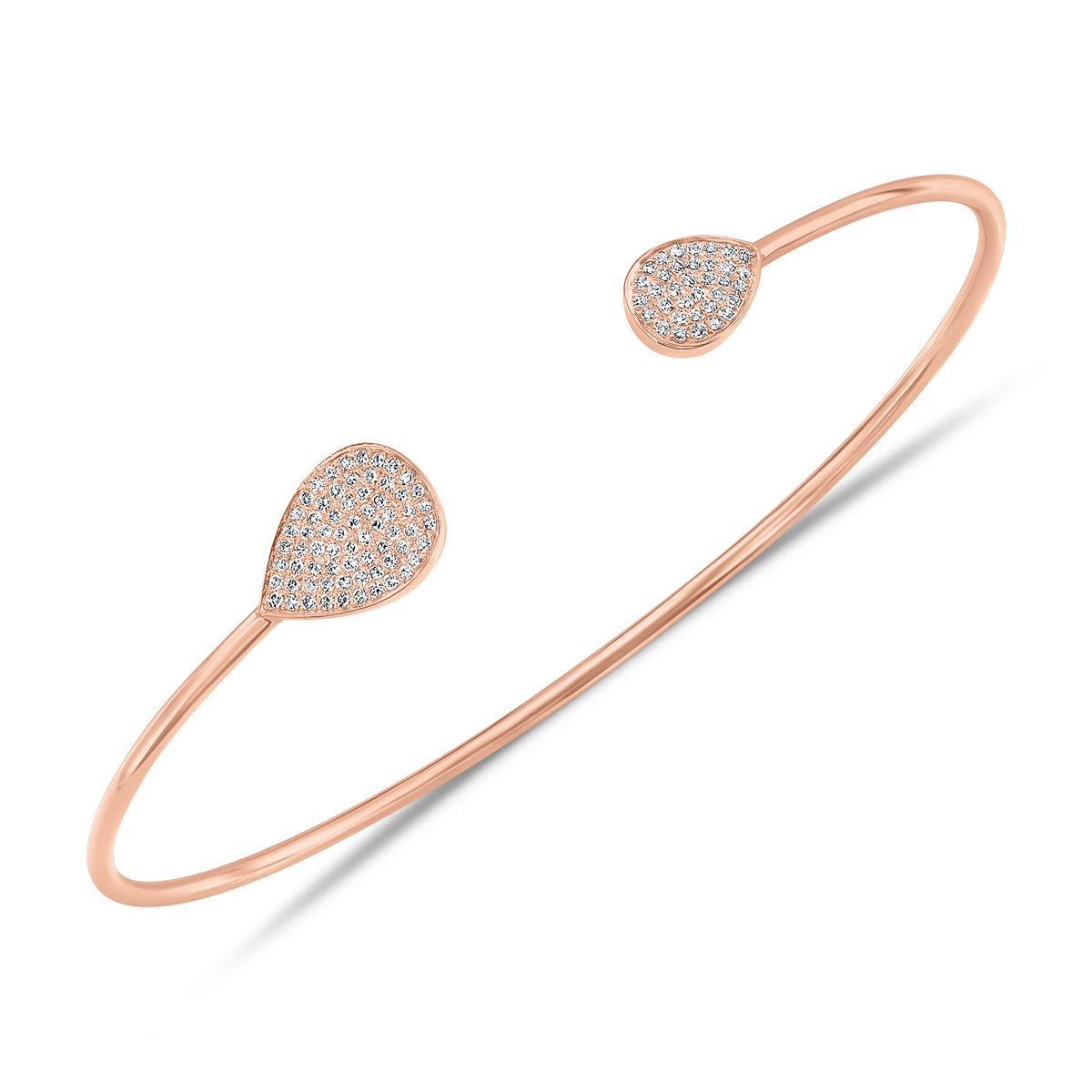 Diamond teardrop bangle bracelet - 14K gold weighting 4.18 grams. - 102 round diamonds totaling 0.23 carat weight.