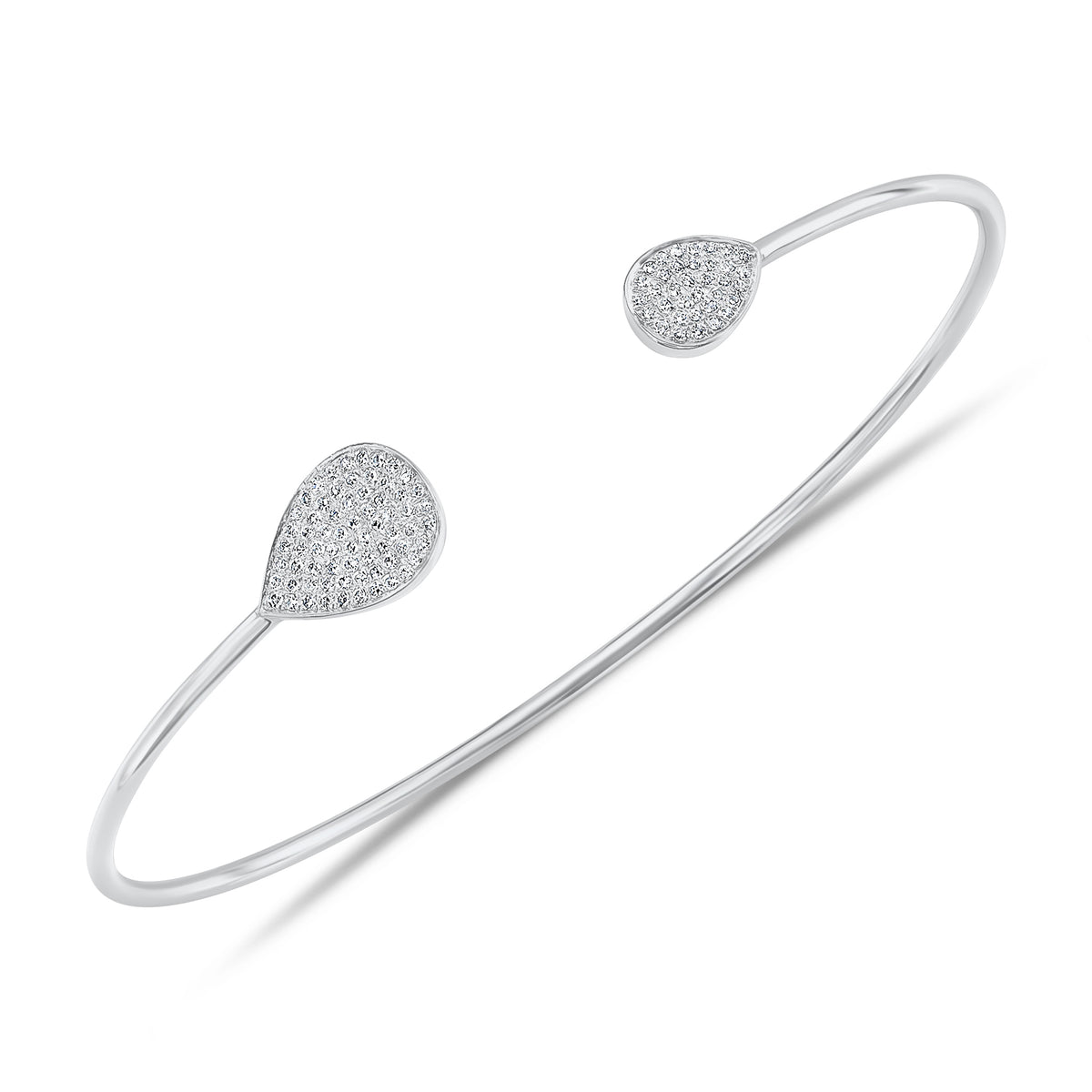 Diamond teardrop bangle bracelet - 14K gold weighting 4.18 grams. - 102 round diamonds totaling 0.23 carat weight.