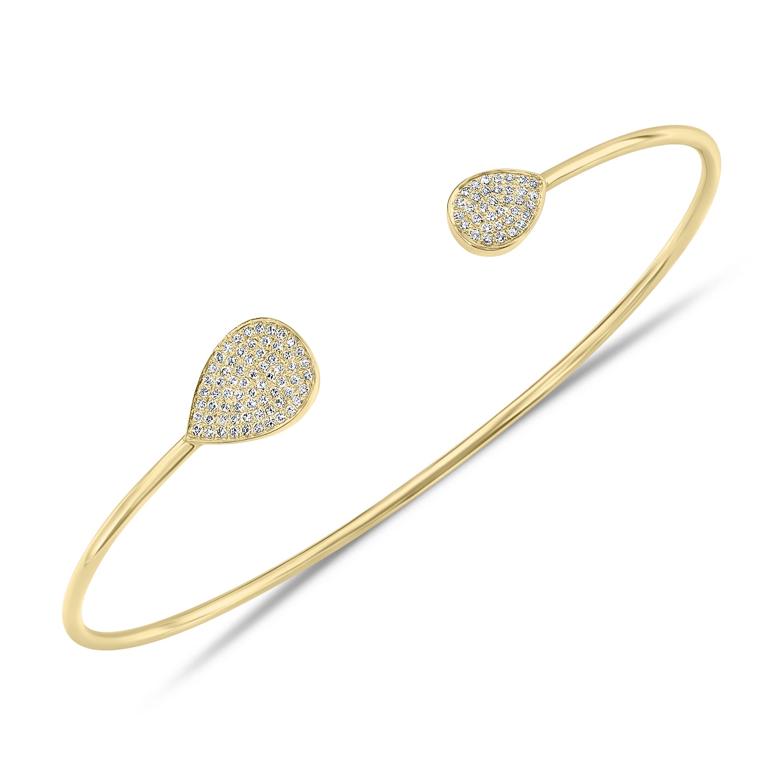 Diamond teardrop bangle bracelet - 14K gold weighting 4.18 grams.  - 102 round diamonds totaling 0.23 carat weight.