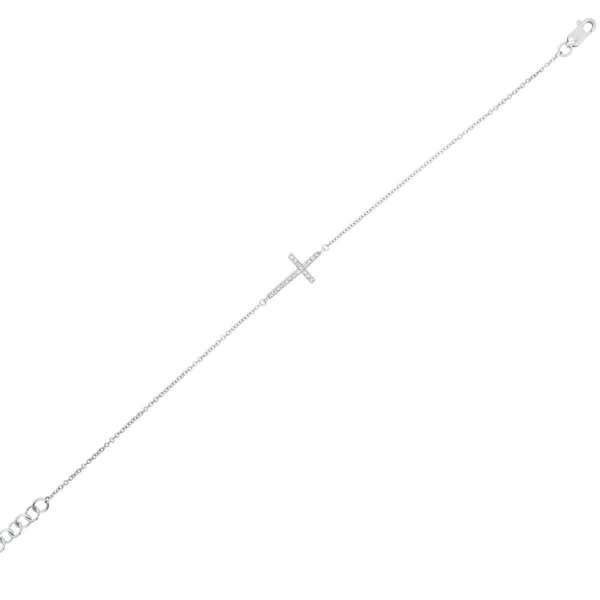 Diamond Cross Bracelet -Lobster clasp - 14K white gold cable chain - 14 KT 1.39GR -19 Round ,0.05 total carat weight