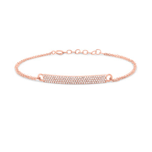 Gold Double Cable Chain Bracelet with Pave Diamond Bar - 14K rose gold weighing 2.28 grams - 114 round diamonds totaling 0.34 carats
