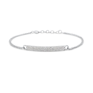 Gold Double Cable Chain Bracelet with Pave Diamond Bar - 14K white gold weighing 2.28 grams - 114 round diamonds totaling 0.34 carats