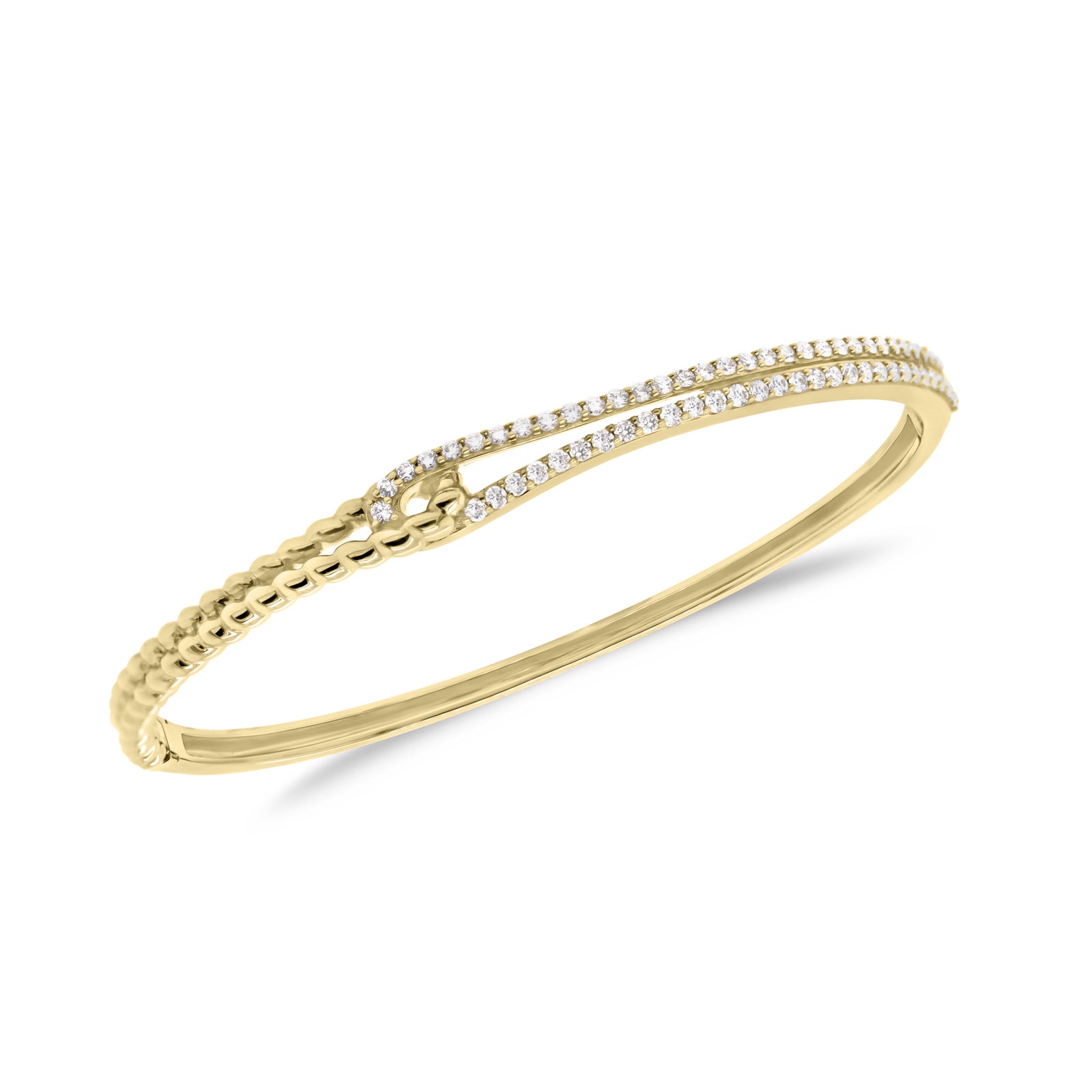 Diamond Linked Rope Bangle Bracelet  -18K gold weighing 13.09 grams  -66 round diamonds totaling 0.73 carats