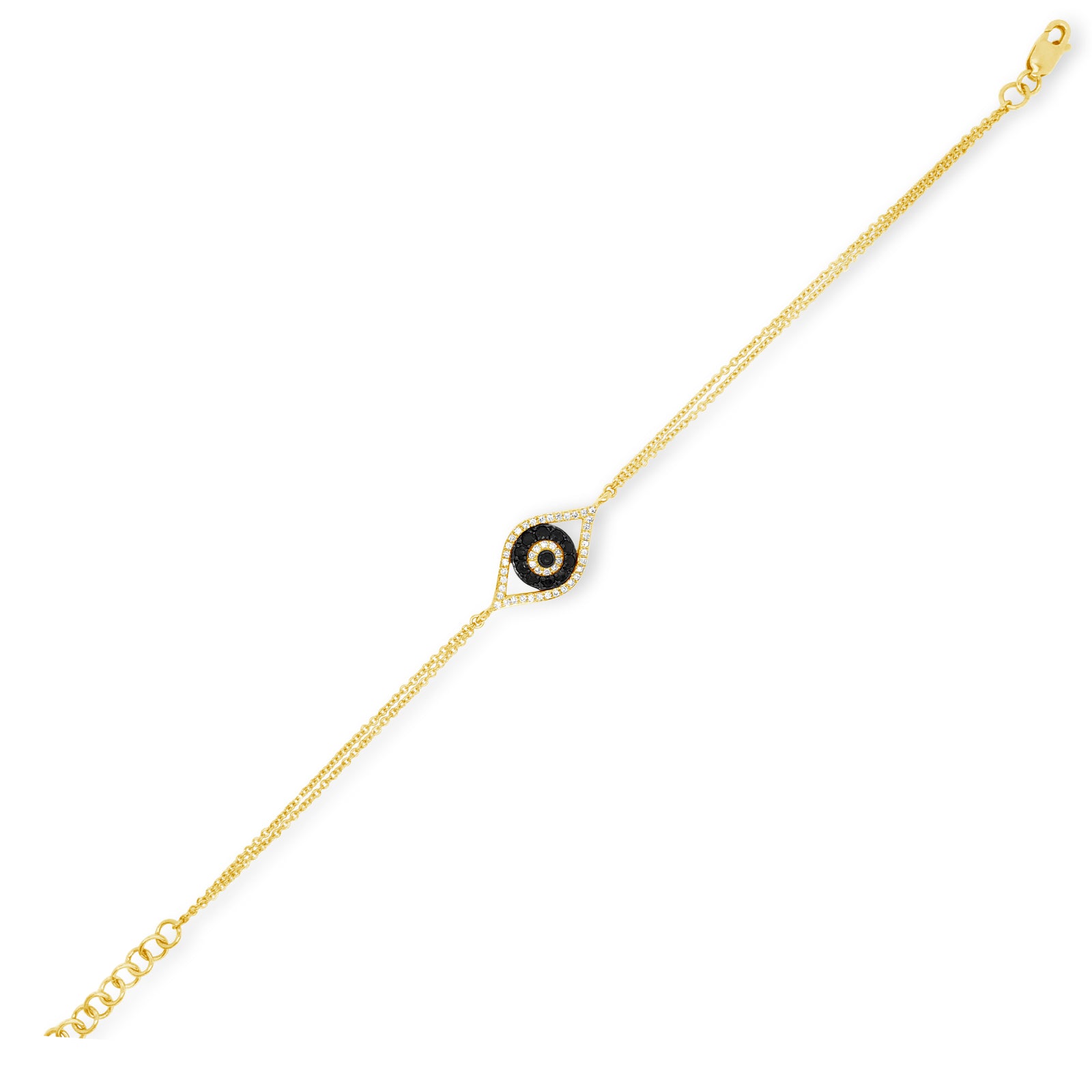 Diamond & Sapphire Evil Eye Bracelet -14K yellow gold weighing 2.32 grams -46 round diamonds totaling 0.11 carats -11 sapphires totaling 0.35 carats