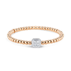 Beaded Gold Stretch Bracelet with Diamond Octagon - 18K rose gold weighing 13.40 grams - 33 round diamonds totaling 0.58 carats