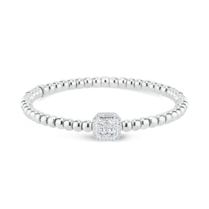 Beaded Gold Stretch Bracelet with Diamond Octagon - 18K white gold weighing 13.40 grams - 33 round diamonds totaling 0.58 carats