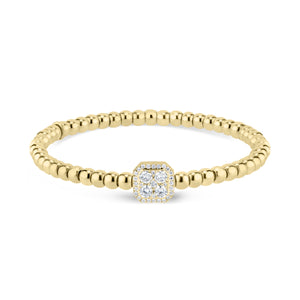 Beaded Gold Stretch Bracelet with Diamond Octagon - 18K yellow gold weighing 13.40 grams - 33 round diamonds totaling 0.58 carats