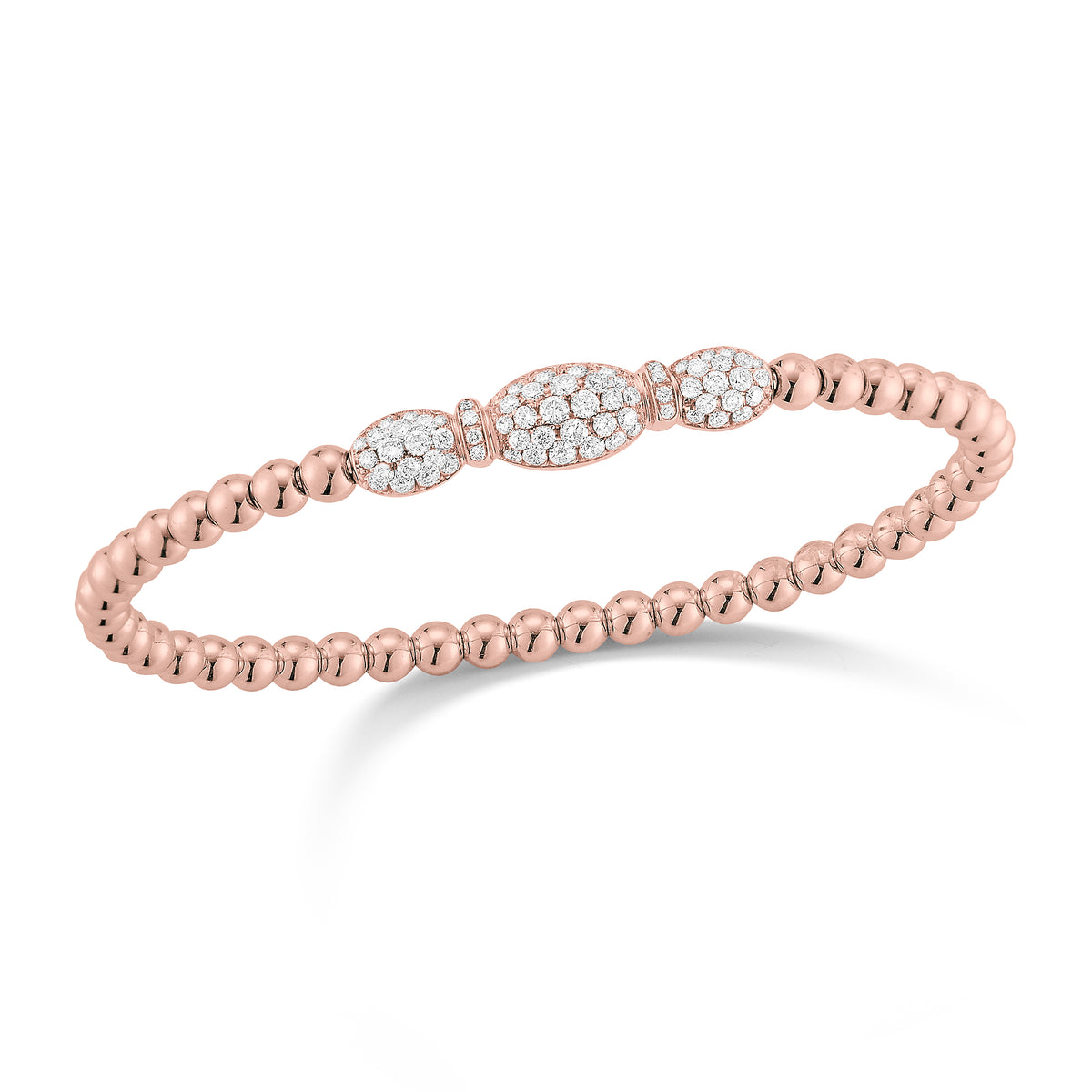 Diamond Bead Stretch Bracelet - 18K rose gold weighing 15.20 grams - 72 round pave-set diamonds totaling 1.04 carats