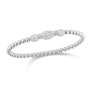 Diamond Bead Stretch Bracelet - 18K white gold weighing 15.20 grams - 72 round pave-set diamonds totaling 1.04 carats